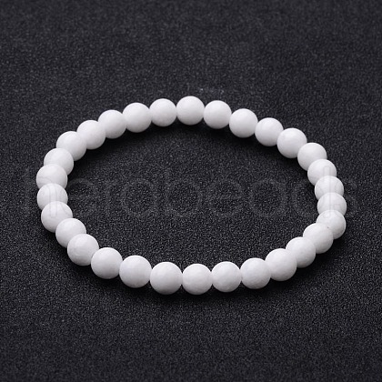 Natural White Jade Beaded Stretch Bracelets BJEW-F202-06-1