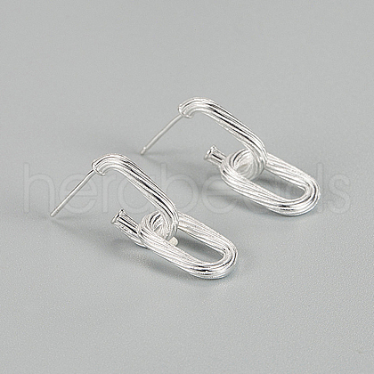 Vintage S925 Sterling Silver Twist Oval Dangle Stud Earrings CB7127-1