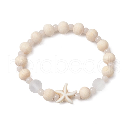 Synthetic Turquoise & Wood & Glass Beaded Stretch Bracelets for Boys Girls BJEW-JB11127-02-1