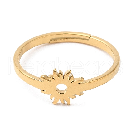 Ion Plating(IP) 304 Stainless Steel Flower Adjustable Ring for Women RJEW-M149-03G-1