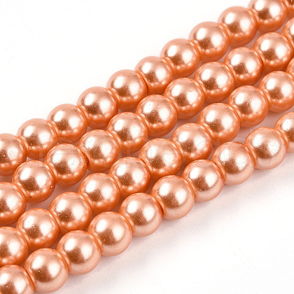 Baking Painted Pearlized Glass Pearl Round Bead Strands HY-Q003-6mm-36-A-1