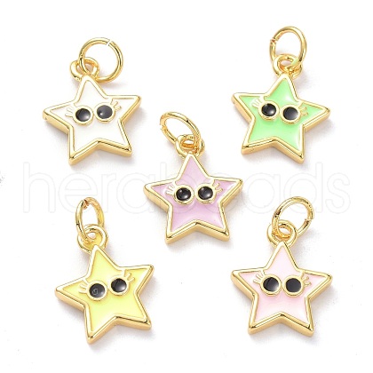 Real 18K Gold Plated Brass Enamel Charms KK-L206-019G-1