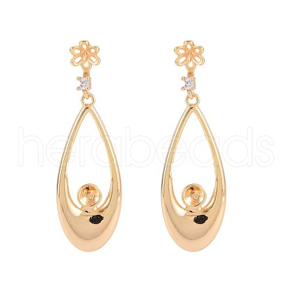 Brass Micro Pave Clear Cubic Zirconia Stud Earring Findings KK-S364-147-1