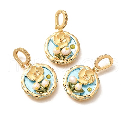 Brass Micro Pave Cubic Zirconia Pendents KK-R212-03G-04-1