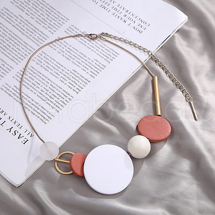Alloy & Wood & CCB Plastic Discs Bib Choker Necklaces for Women FS-WG8FB65-01-1