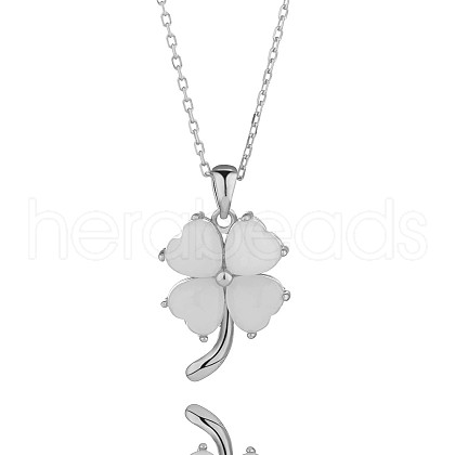 Natural Hetian White Jade Clover Pendant Necklace JN1078A-1