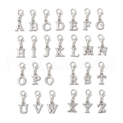 26Pcs Letter A~Z Alloy Rhinestone Pendant Decorations HJEW-JM02651-1