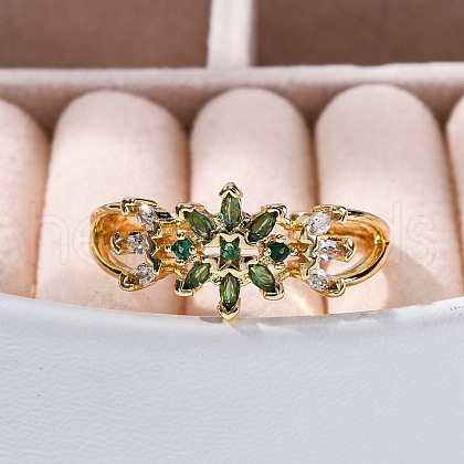 Rack Plating Brass Micro Pave Cubic Zirconia Open Cuff Finger Rings for Women RJEW-M028-89G-1