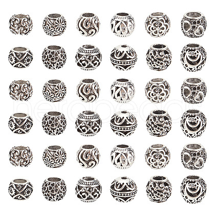 GOMAKERER 60Pcs 12 Styles Hollow Tibetan Style Alloy European Beads TIBEB-GO0001-04-1
