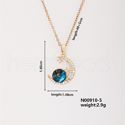Dreamy Moon & Star Brass Micro Pave Cubic Zirconia Pendant Necklaces WX6343-2-1