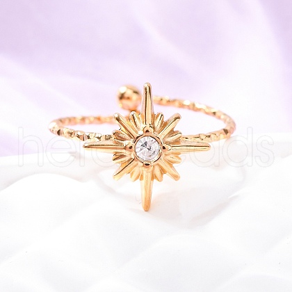 304 Stainless Steel Rhinestone Cuff Rings RJEW-D306-23G-1