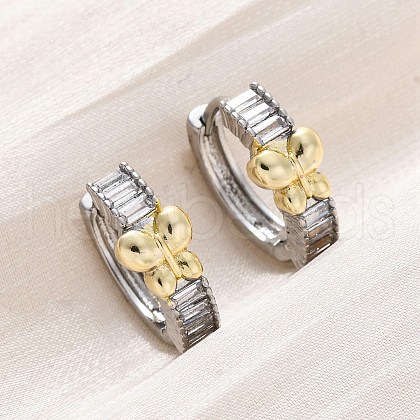 Brass Micro Pave Clear Cubic Zirconia Hoop Earrings EJEW-H158-20B-GP-1