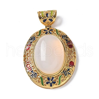 Natural White Agate Oval Pendants KK-K399-18B-05-1
