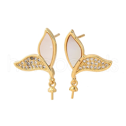 Brass Micro Pave Cubic Zirconia Shell Stud Earrings Findings KK-D363-05G-1