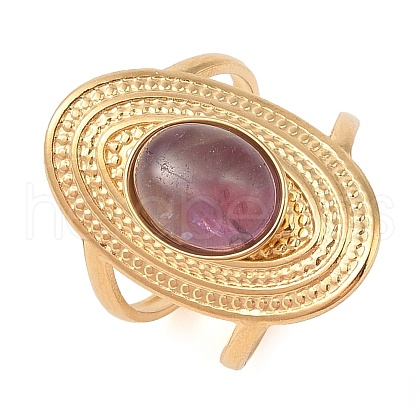 Oval Natural Amethyst Finger Rings RJEW-Z057-14G-03-1