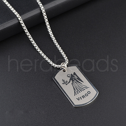 Rectangle with Constellation Alloy Pendant 316L Surgical Stainless Steel Chain Necklaces WG3A89F-07-1