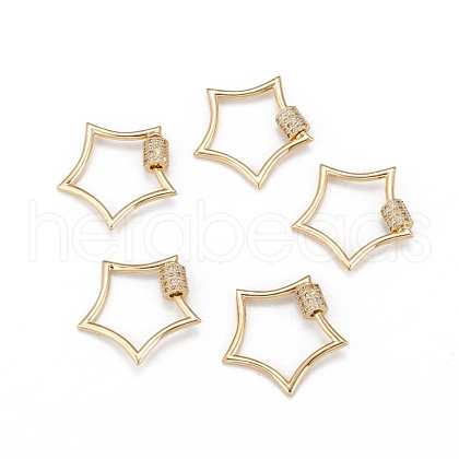 Brass Micro Pave Clear Cubic Zirconia Screw Carabiner Lock Charms ZIRC-T010-07G-1
