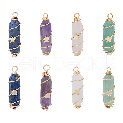 SUPERFINDINGS 16Pcs 8 Styles Natural Mixed Gemstone Copper Wire Wrapped Pointed Pendants FIND-FH0009-12-1