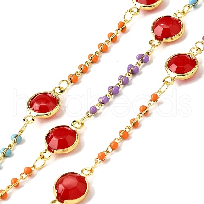 Brass Enamel Flat Round Link Chains CHS-H112-08G-1