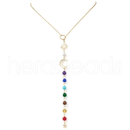 Chakra Natural Malaysia Jade & Tiger Eye & Synthetic Citrine & Synthetic Turquoise Pendant Necklaces NJEW-JN05046-1