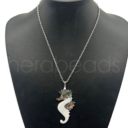 Alloy Pave Natural Colorful Abalone Shell Pendant Vintage Statement Necklaces HC0064-7-1