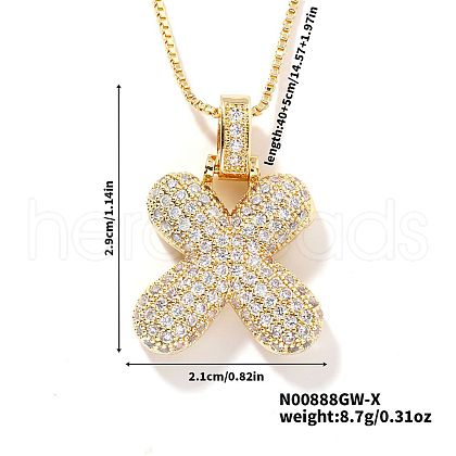 Elegant Brass Micro Pave Clear Cubic Zirconia 3D Initial Necklaces DV4415-21-1