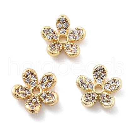 Rack Plating Flower Brass Micro Pave Clear Cubic Zirconia Bead Caps KK-H449-65G-04-NR-1