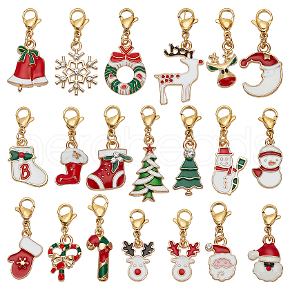 Christmas Theme Alloy Enamel Pendant Decorations HJEW-FG00002-1