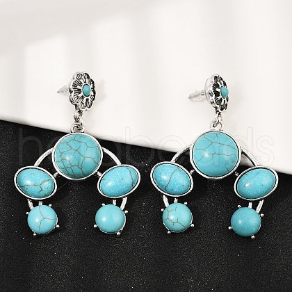Alloy Synthetic Turquoise Dangle Stud Earrings EJEW-U053-07AS-1