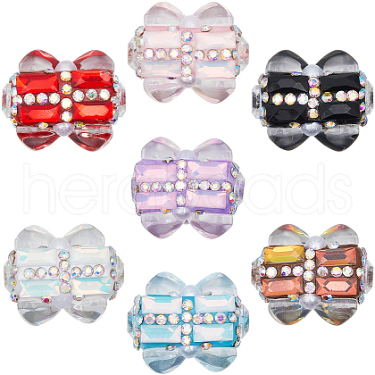 SUNNYCLUE 10Pcs Polymer Clay Pave Rhinestone Rectangle Beads with Resin Heart CLAY-SC0002-13-1