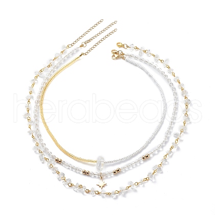 3Pcs 3 Style Brass Star Charm Necklaces Set NJEW-JN04017-1