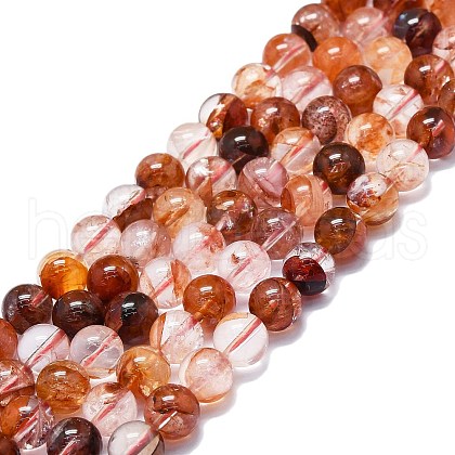 Natural Red Hematoid Quartz/Ferruginous Quartz Beads Strands G-K245-A01-04-1
