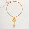 Modern fashion Brass and Iron Flower Textured Rhombus Tassel Pendant Nnecklaces for Women IU5772-4