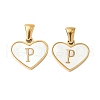 304 Stainless Steel Pave Natural White Shell Heart with Initial Slice Pendants STAS-R168-25G-P-1
