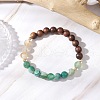 3Pcs Natural African Padauk Wood & Sandalwood & Wood & Striped Agate & Indian Agate & Citrine Round Beaded Stretch Bracelets for Women BJEW-JB11930-3