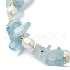 Natural Aquamarine Chips & Pearl Beaded Bracelet BJEW-TA00349-03-2