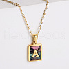 304 Stainless Steel Pave Natural Paua Shell Rectangle Initial Pendant Necklaces for Women FS-WG38E89-01-1