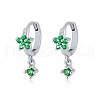 925 Sterling Silver Cubic Zirconia Plum Blossom Hoop Earrings IM8168-4-1