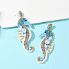 Sea Horse Glass Seed Beads Dangle Stud Earrings EJEW-S273-01-1