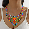 Bohemian Style Colorful Flower Alloy Coral Rhinestone & Polyester Cord Pendant Bib Necklaces for Women FS-WG73F41-01-3