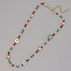 Christmas Theme Glass & Imitation Pearl & Brass Bicone Flat Round Beaded Necklaces GF3195-14-1