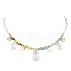 Glass Teardrop & Brass Disc Pendant Necklaces NJEW-JN05191-2