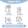 FIBLOOM 4 Pairs 4 Style Brass Micro Pave Cubic Zirconia Stud Earrings with Plastic Imitation Pearls EJEW-FI0003-11-2