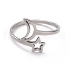 Non-Tarnish 201 Stainless Steel Moon & Star Finger Ring RJEW-J051-28P-2