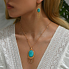 Bohemian Ethnic Oval Synthetic Turquoise Fringed Earrings & Necklaces Sets LA0641-4