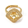 Rhombus Brass Micro Pave Clear Cubic Zirconia Adjustable Ring Settings KK-D378-34G-2