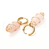 Copper Wire Wrapped Natural Rose Quartz Dangle Earrings for Women EJEW-JE04628-01-3