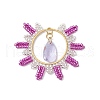 Glass Seed Beaded Flat Round Pendants PALLOY-MZ00570-03-1