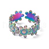 Ion Plating(IP) 304 Stainless Steel Ring Flower Wrap Open Cuff Ring for Women RJEW-C045-17M-2