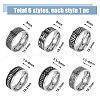 FIBLOOM 6Pcs 6 Style Retro Stainless Steel Finger Rings Set RJEW-FI0001-15-2